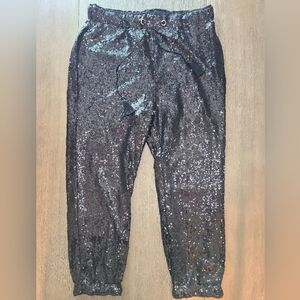 Women's Sequin Joggers, High Waist, Size XXL, Black